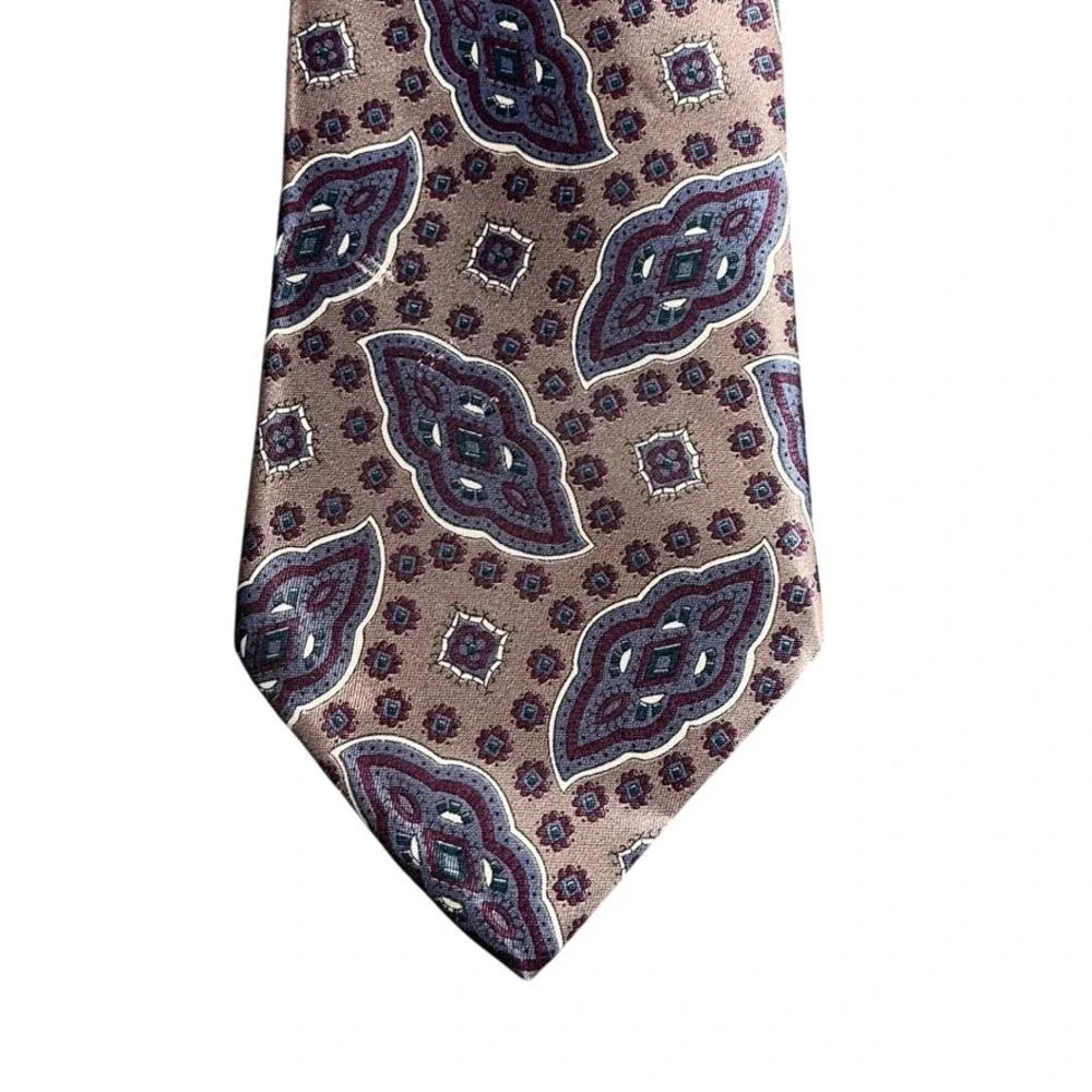Westchester Classics Mens Geometric Medallion Silk Blend Tie Mauve Blue Burgundy